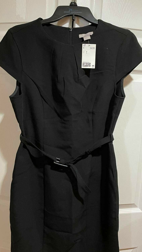 Black Belted Cap Sleeve Dress